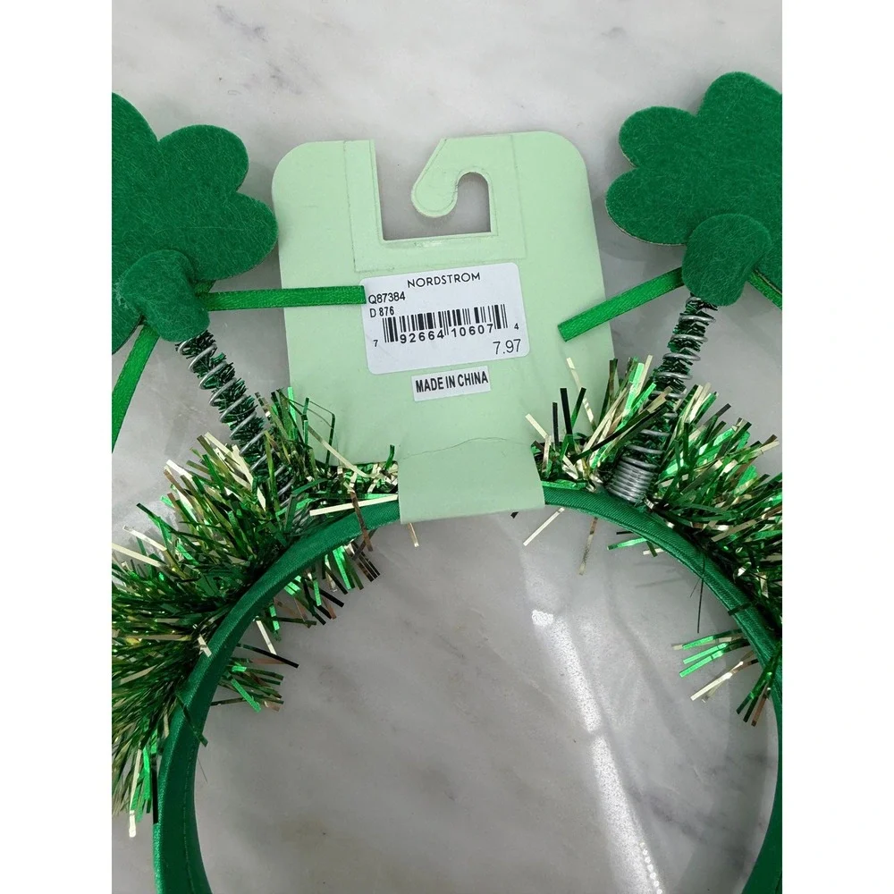 Nordstrom St Patricks Day Green Shamrock Bopper Headband Tinsel NEW